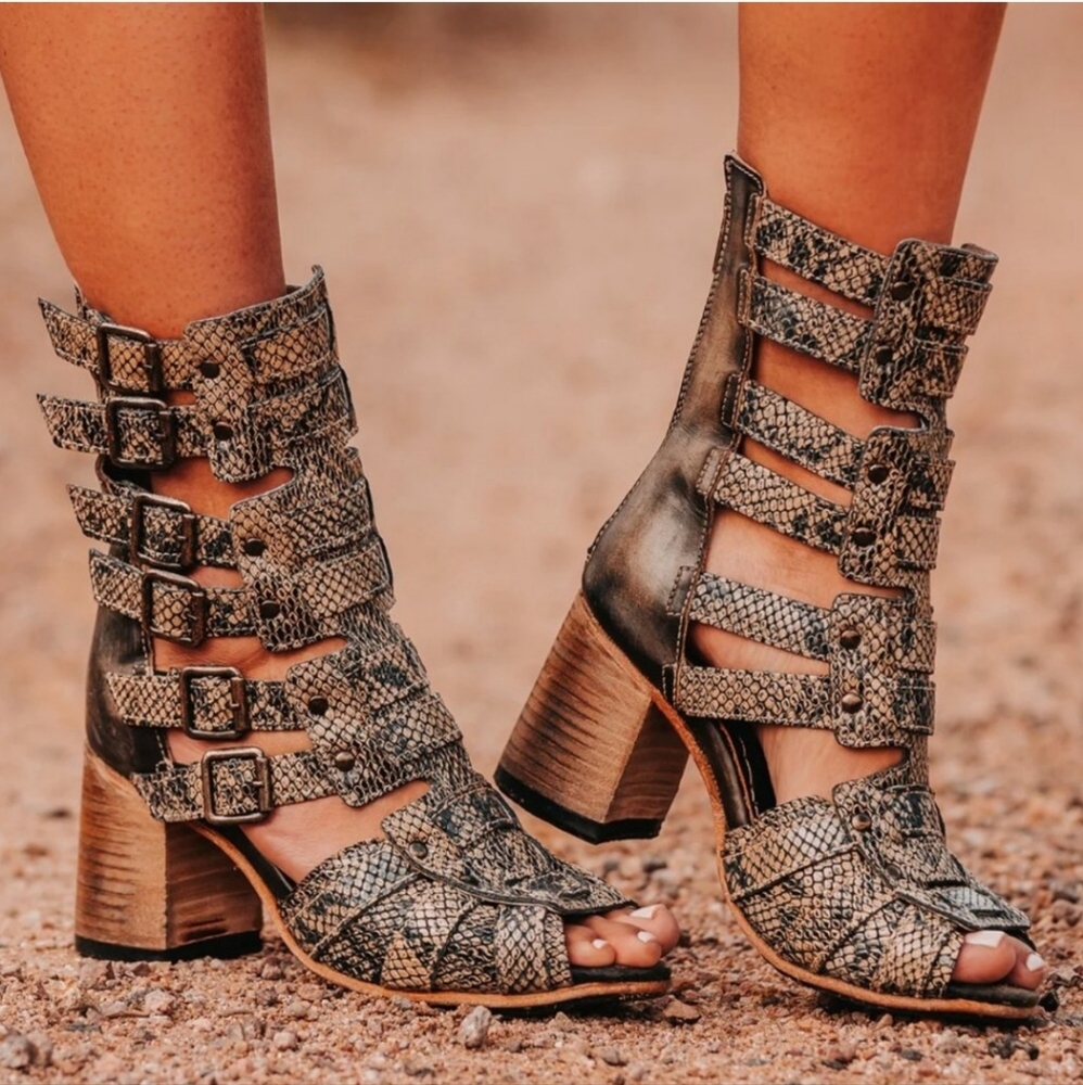 Freebird Snakeskin Multi-Buckle Heeled Boots
